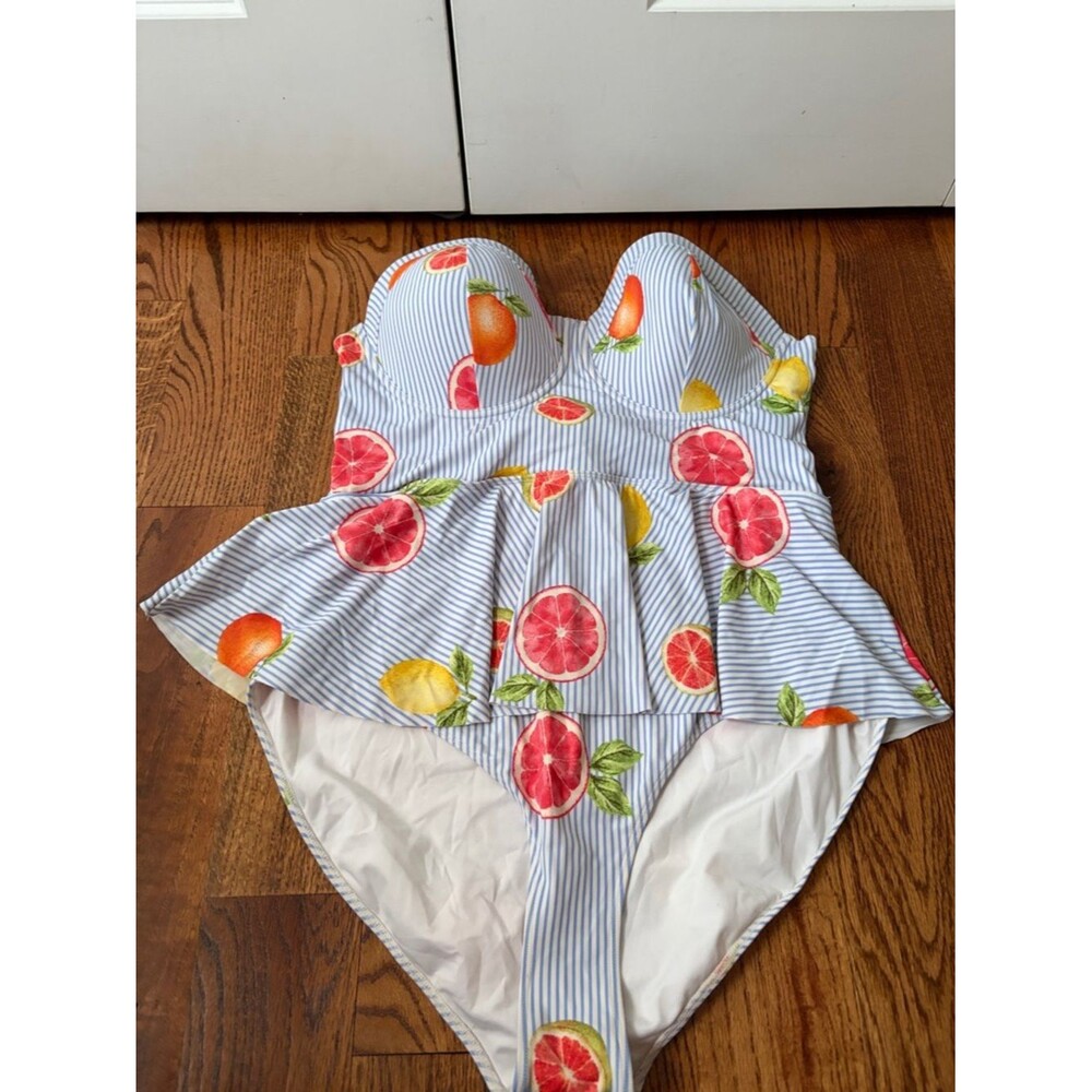 Forever 21 Striped Fruit Peplum One-Piece Swimsuit Women's Size 2X